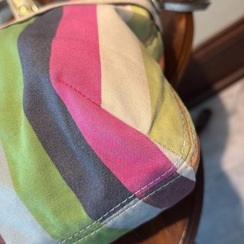 Coach  19026 poppy striped bag tote Crossbody/rhinestone chain add  gold leather - Picture 12 of 17